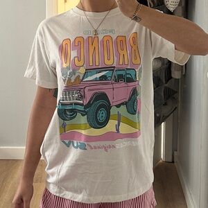 Ford White Graphic Tee with Pink and Blue Design